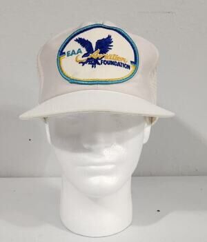 Vtg EAA Aviation Foundation Aircraft Hat Snapback Patch Trucker Cap Made In USA
